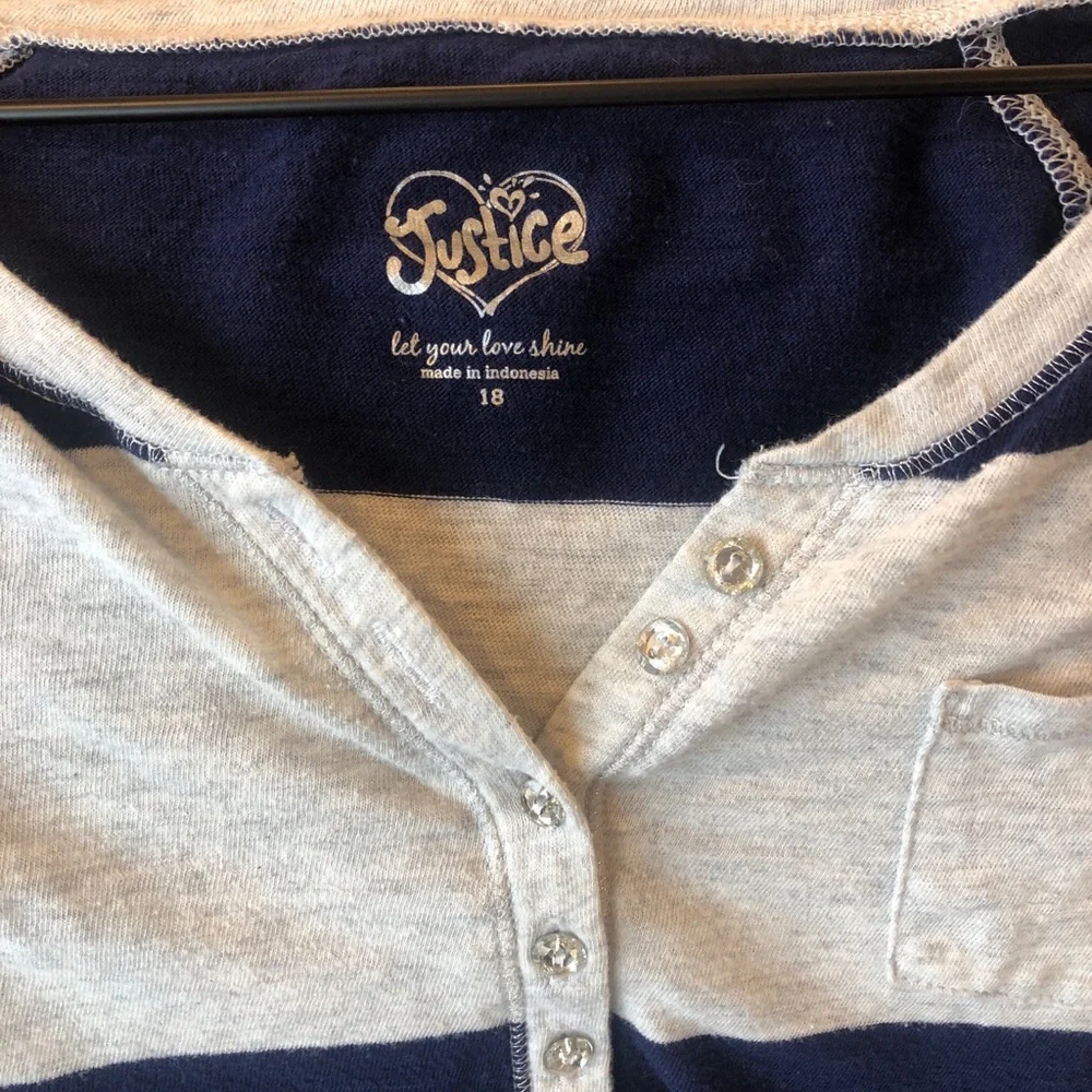 Justice Navy and Gray Buttoned Top
